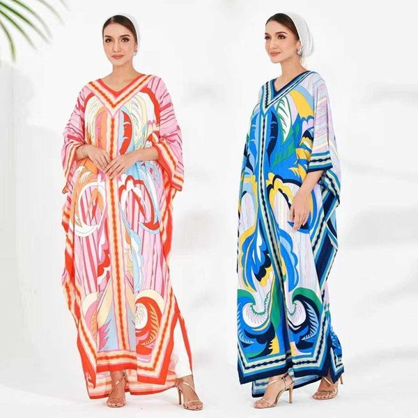 

summer muslim skirts womens wear printed beach dress middle east indonesian, Black