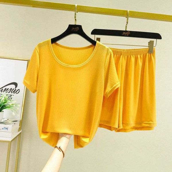 

ice silk thread short sleeve homewear suits womens summer loose fitting plus size