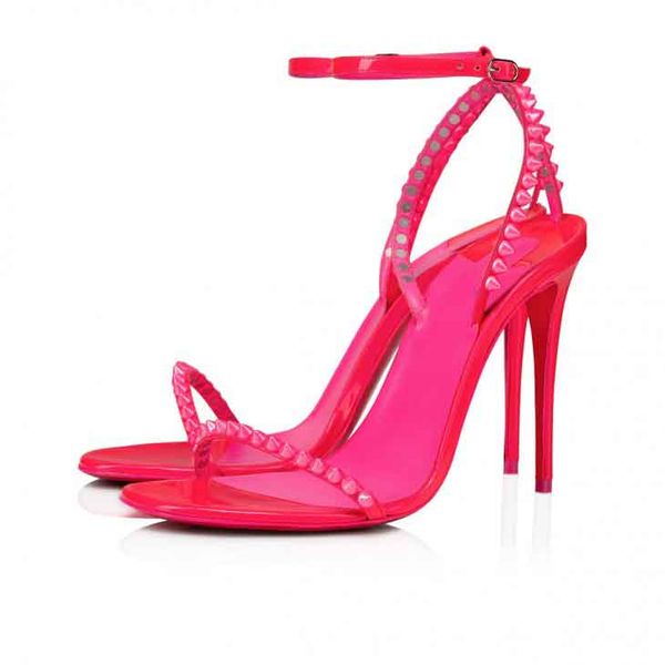 

100mm sandals - pearlescent lacquer leather and nails - fluorescent pink fashion women's shoes, Black