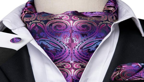 

fast ascot men039s classic purple paisley cravat vintage ascot handkerchief cuffflinks cravat set for mens wedding par6571995, Black;blue