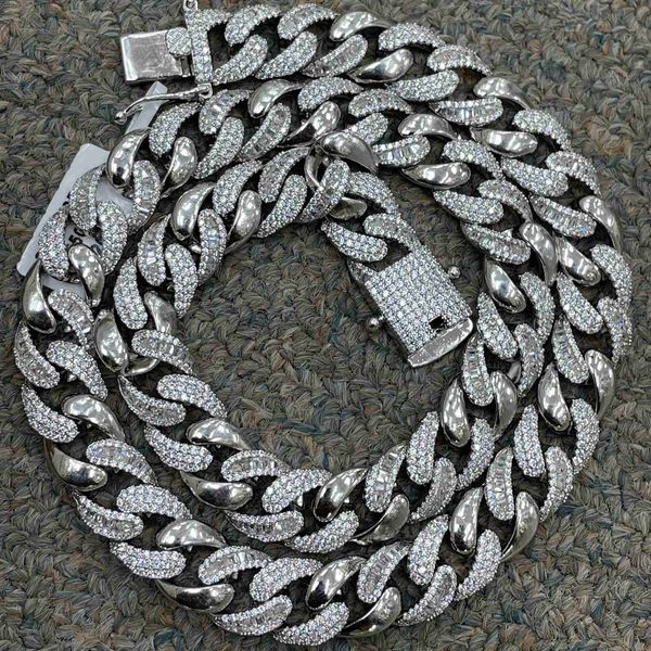 

large round link chain necklace 2023 miami cuban link moissanite silver cuban 13mm vvs diamond cuban baguette necklace