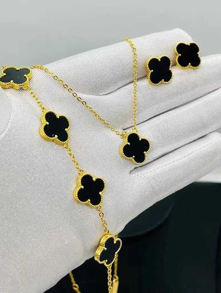 

2022 new golden lucky clover bracelet necklace earring set live broadcast, Silver
