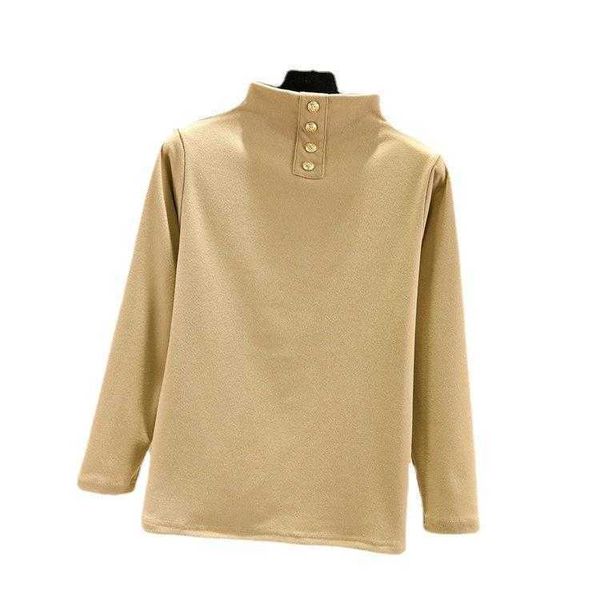 

double sided blouses velvet heating dralon half high collar long sleeves, White