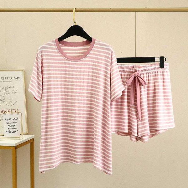

summer contrast color striped short sleeve t shirt wide leg shorts korean