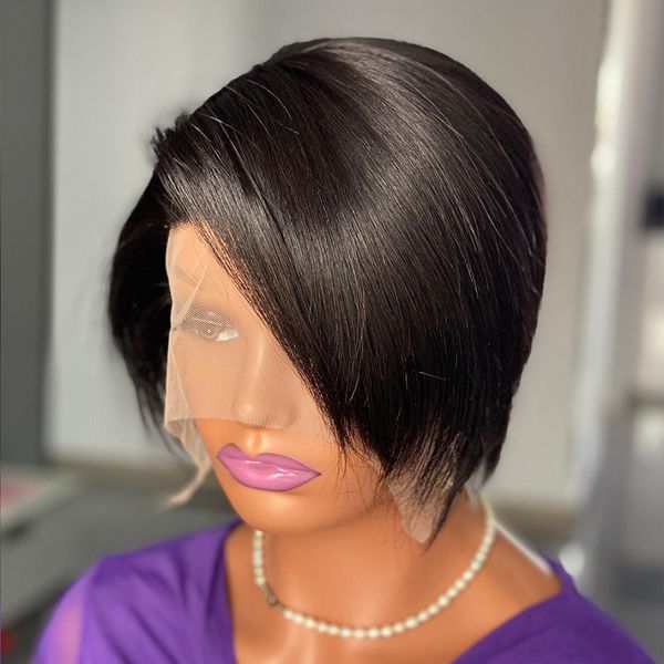 

short pixie cut t lace wig human hair, Black;brown