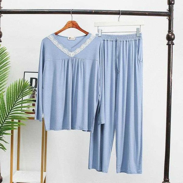 

lace v neck super fairy pajamas womens spring and autumn long sleeve modal thin