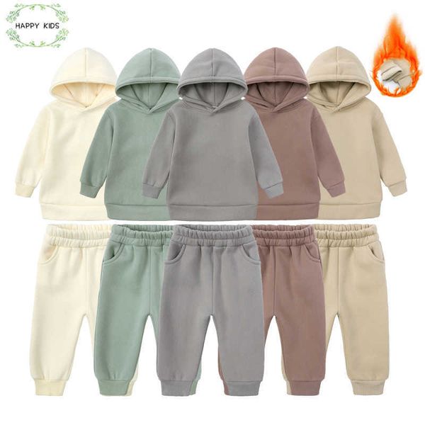 

children boys girls essential clothes suit toddler solid fleece warm hoodies pullover sweatshirtwithsweatpants kids tracksuit set p230331, White