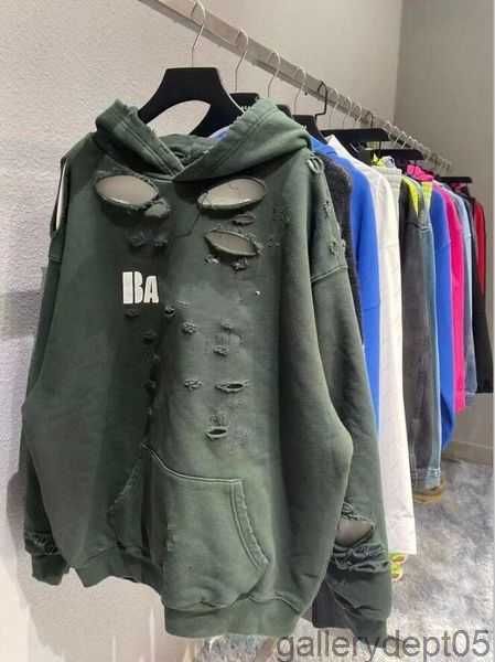 

plus tattered letter hole print hoodie autumn winter sweatshirt men and women's casual student fashion hooded sweatshirt long sleeve 40, White;black