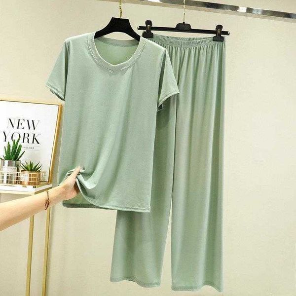 

v neck pajamas womens summer thin ice silk home wear suit short sleeve trousers two