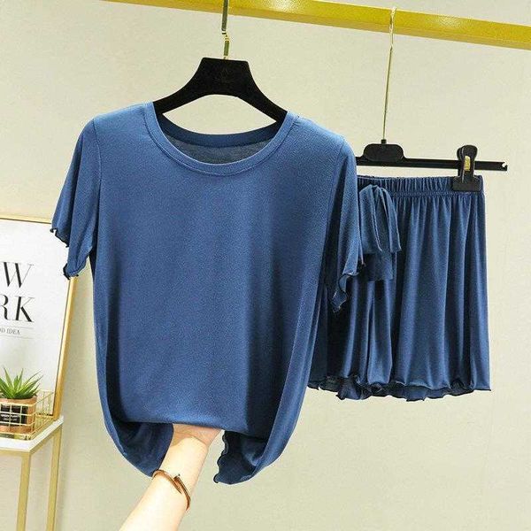 

korean style modal flying short sleeved t shirt loose shorts pajamas suit womens