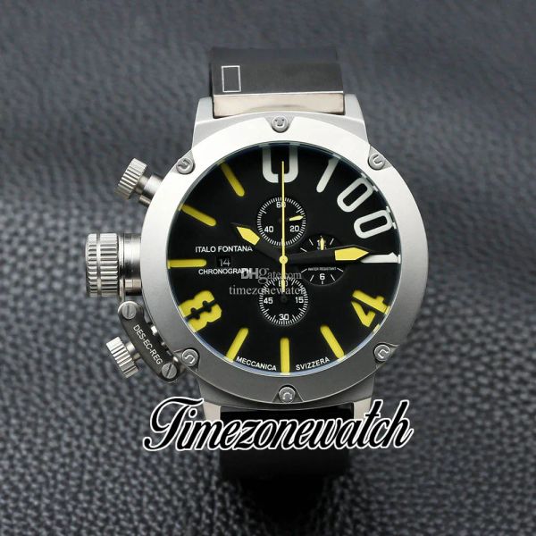 

hsf left handed 50mm u1001 mens watch quartz chronograph chimera 7474 steel case black dial 50mm rubber strap satch new watches twub timezon, Slivery;brown