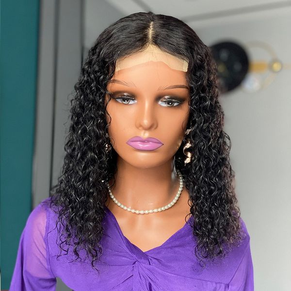 

180 density water wave bob human hair wigs 4x4 14inch, Black;brown