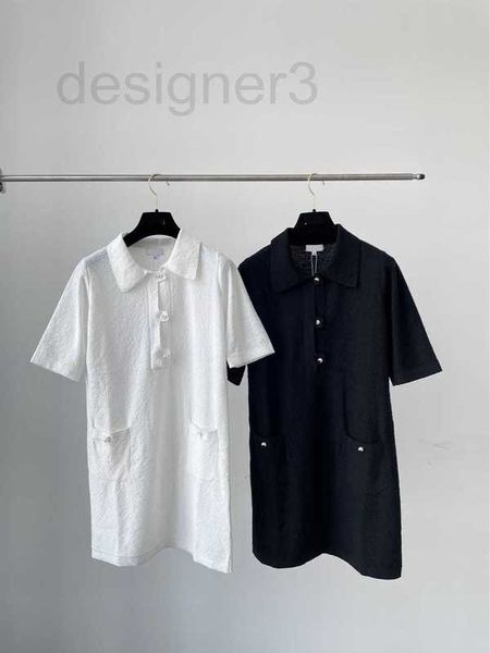 

runway dresses designer 2023 new spring summer chic wind white rich beautiful temperament pearl button short sleeve knitted dress bueq, Black