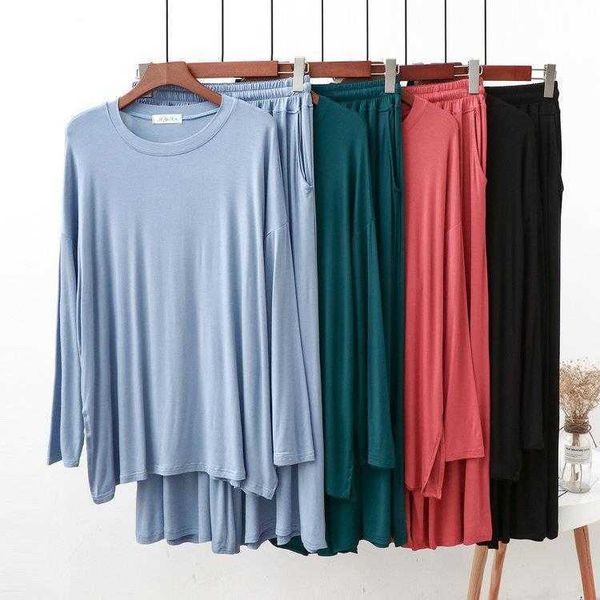 

spring and autumn modal cotton womens pajamas two piece long sleeved yoga wide leg