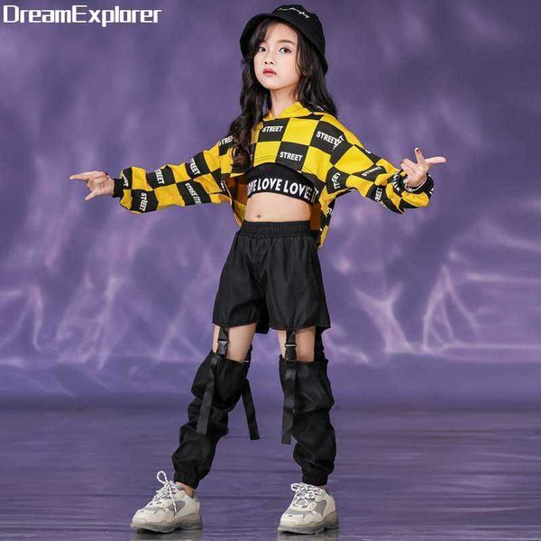 

girls hoodies hip hop cargo pant kids crop street dance teen 3 pcs sets outfits child stage jazz streewear clothing costumes p230331, White