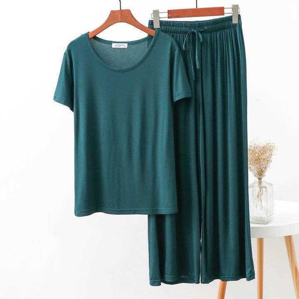 

modal round neck wide leg pants two piece thin sleep outer wear casual suit