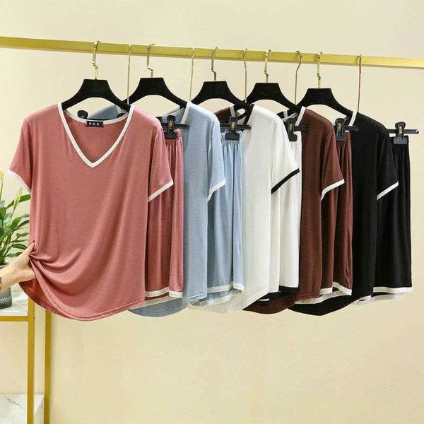 

modal v neck two piece suit womens outerwear short sleeved shorts home wear summer