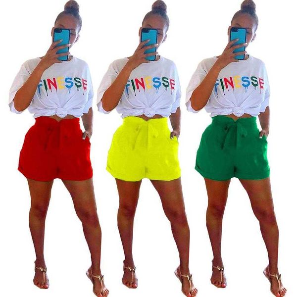 

womens suit letter printed pants t shirt two piece shorts short sleeve summer, White