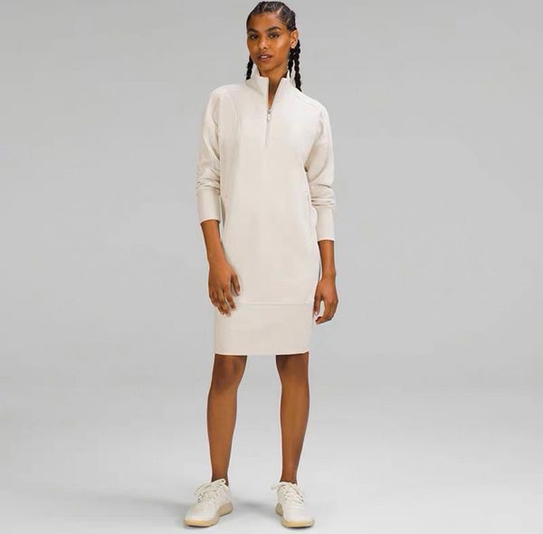 

ll yoga dress round neck yoga clothes outdoor sport casual dresses skin friendly sweater dress soft loose pleated skirts