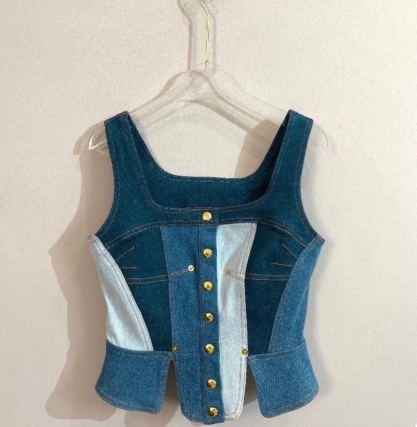 

women's tanks & camis 2023 european fashion designer designs new spring/summer colored denim strap tank top, White