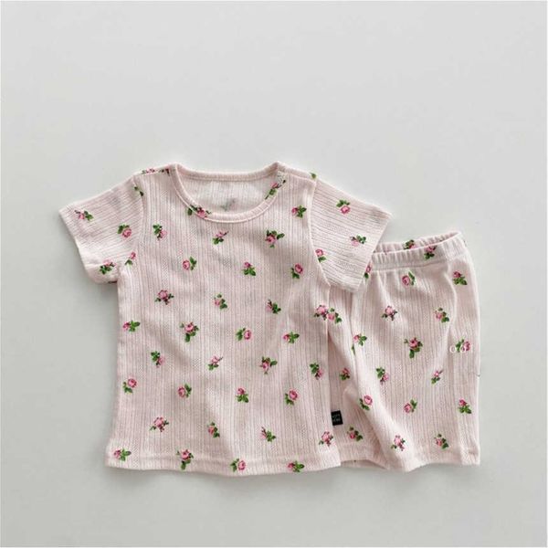 

new fashion summer toddler baby gir clothes set soft cotton t shirtwithshorts 2pcs kids girls floral outfits children clothing suit p230331, White