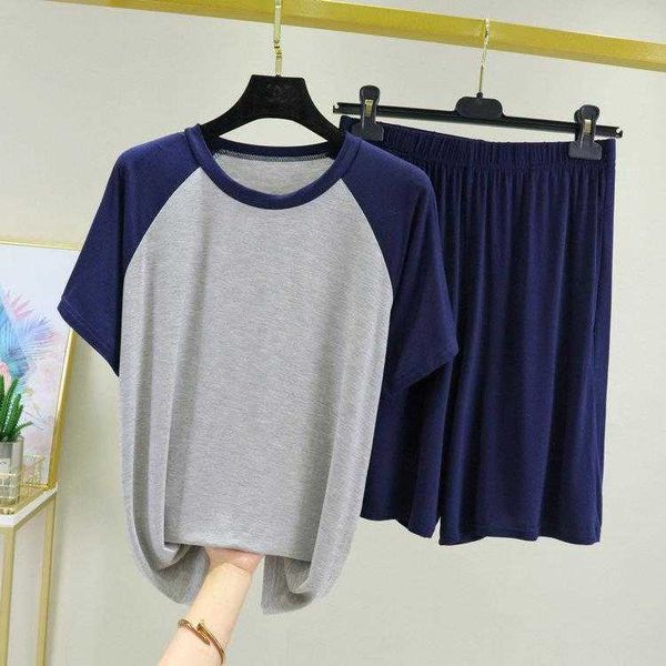 

modal cotton color matching pajamas womens summer loose casual plus size outer