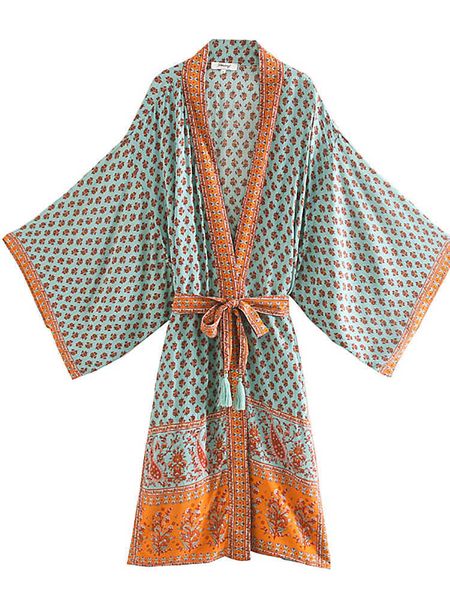 

fitshinling oversized beach kimono with sashes bohemian vintage slim long cardigan women big sleeve fringe cotton cover-up, White;black