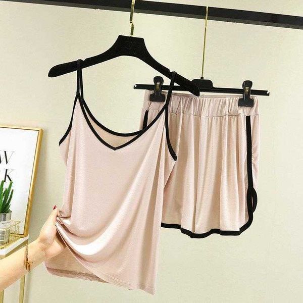 

korean style modal contrast color suspender shorts homewear pajamas womens