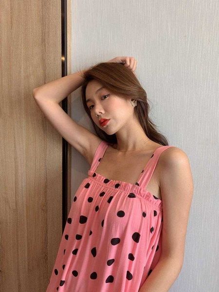 

spring and summer dot bit cotton suspenders pajamas can be outerwear