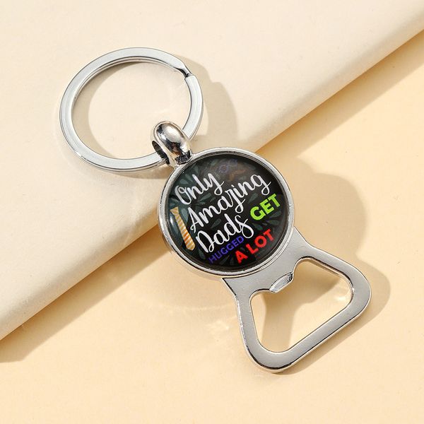 

father's day keychain gift super papa time gem beer bottle opener alloy keychain pendant in bulk, Silver