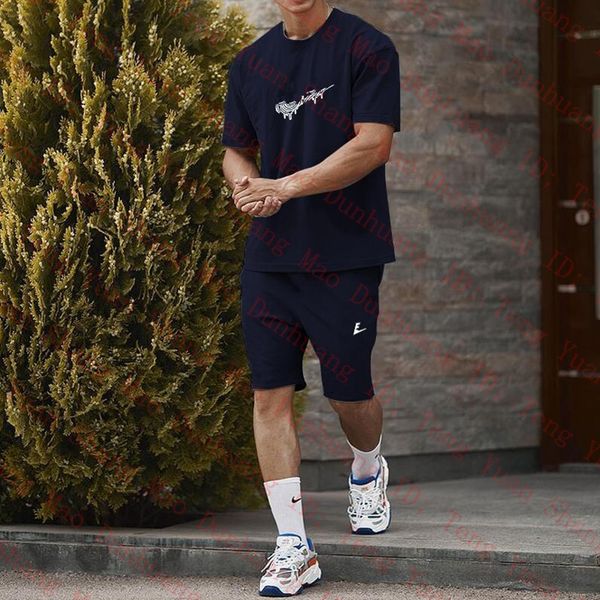 

luxury designer casual sets tracksuit men summer fashion sport suit t-shirt with shorts suits sportswear two pieces outfits male hip hop str, Gray