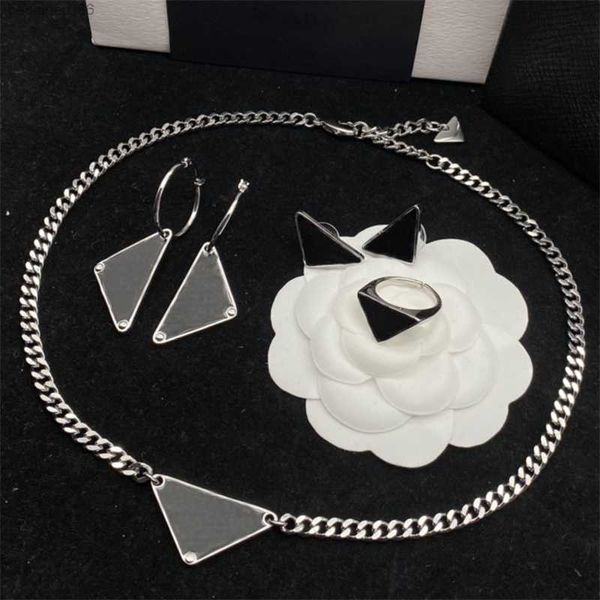 

luxury designer pendant necklace inverted triangle letter silver love rings brand earrings fashion ear studs jewelry gifts, Golden