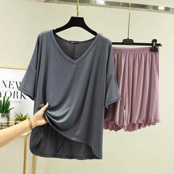 

half sleeve v neck short womens loose modal cotton pajamas large size home top