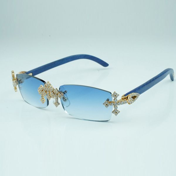 

cross diamond cool sunglasses 3524012 with natural blue wooden legs and 56 mm cut lens, White;black