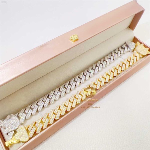 

hip hop fine jewelry 925 sterling silver 18k gold plated cuban link chain men diamond moissanite custom bracelet
