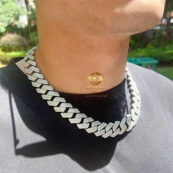 

fine jewelry 925 sterling silver iced out diamond 18mm 20inch moissanite hip hop jewelry cuban link chain