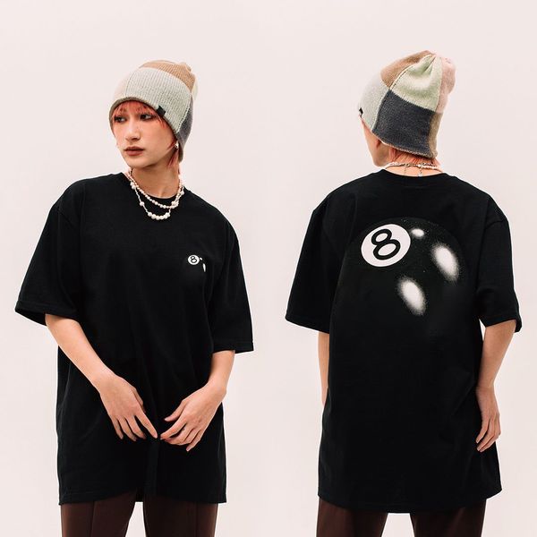 

23ss new classic woman men's t-shirts billiards black eight printed tee casual loose summer short sleeve eight ball fashion breathable, White;black