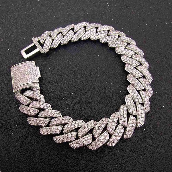 

custom moissanite chain 18mm baguette diamonds iced out hip hop sterling silver custom moissanite cuban bracelet, Golden;silver