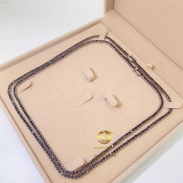 

zuanfa wholesale tennis necklace 925 sterling silver 3mm 4mm width pass diamond tester black moissanite tennis chain