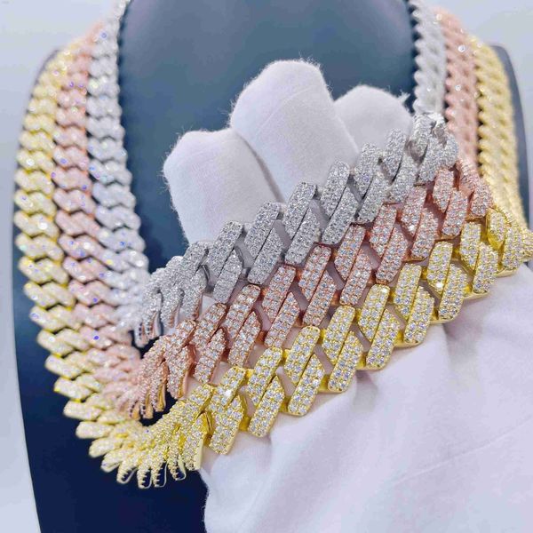 

wholesale hip hop mens chain jewelry 925 sterling silver fully vvs moissanite cuban link chain in stock