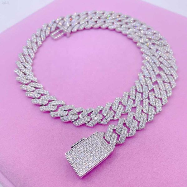 

icedout diamond necklace 12mm cuban chain 20 inches s925 with vvs moissanite cuban link chain cuban chain necklace, Silver