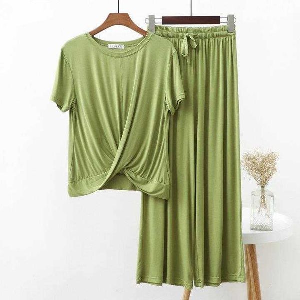 

summer unique cross round neck modal square dance wide leg harem two piece home