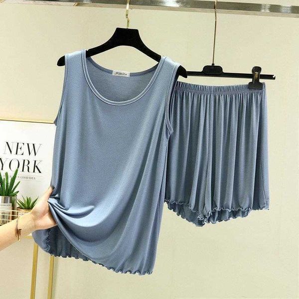 

large size womens modal summer flying round neck vest shorts casual suit home