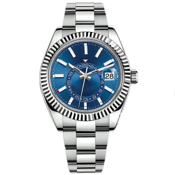 

men watches waterproof dual time zone sky dweller luxury 904l stainless steel watches automatic mechanical sweep movement male wri253b, Slivery;brown