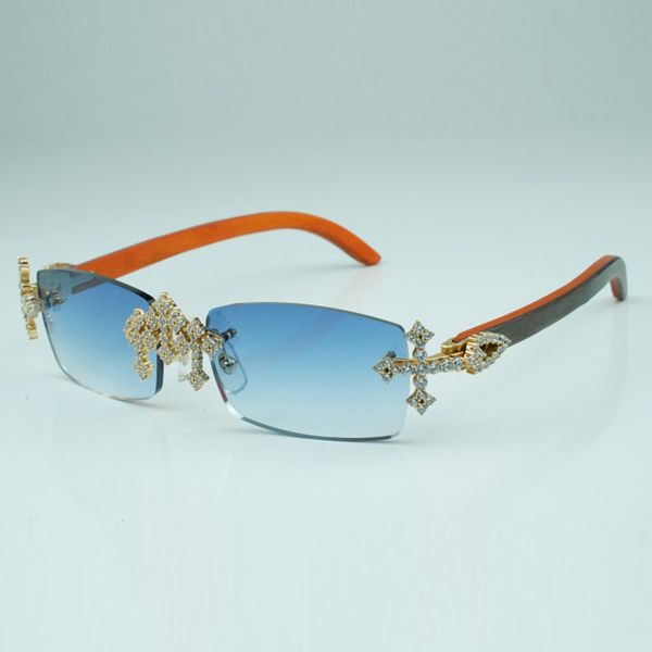 

cross diamond cool sunglasses 3524012 with natural orange wooden legs and 56 mm cut lens, White;black