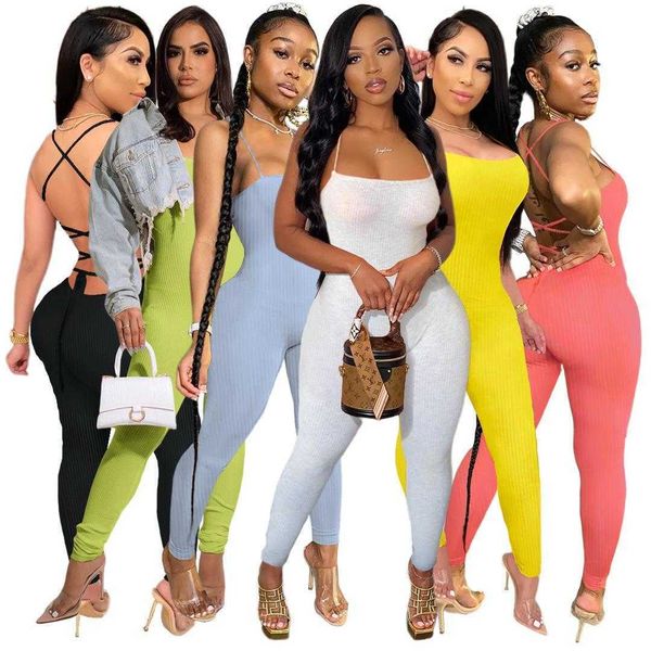 

womens sports thread strap jumpsuits backless lace up fashion jumpsuit, Black;white