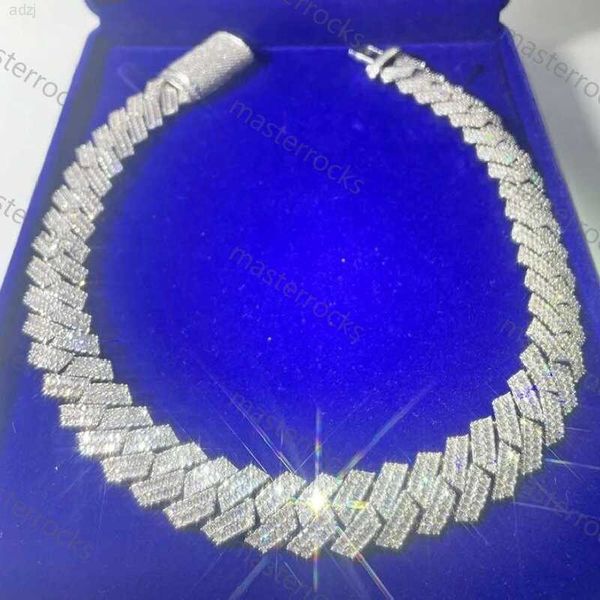 

fancy iced out emerald cut 20 mm moissanite cuban link chain sterling silver 925 cuban link chain