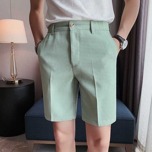 

men's shorts waffle pattern for men korean fashion streetwear solid color work summer breathe cool comfort short 2022 brand new p230308, White;black
