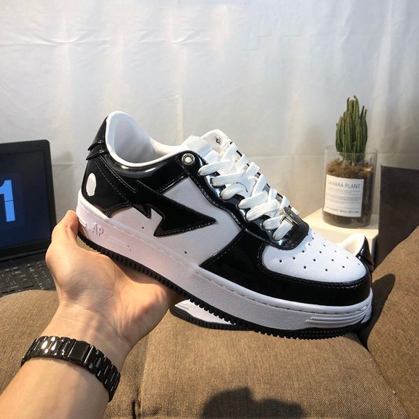 

apes sta low dress shoes designer nigo men women bapestas patent leather green white blue suede sneakers comics white abc camo blue pastel p, Black