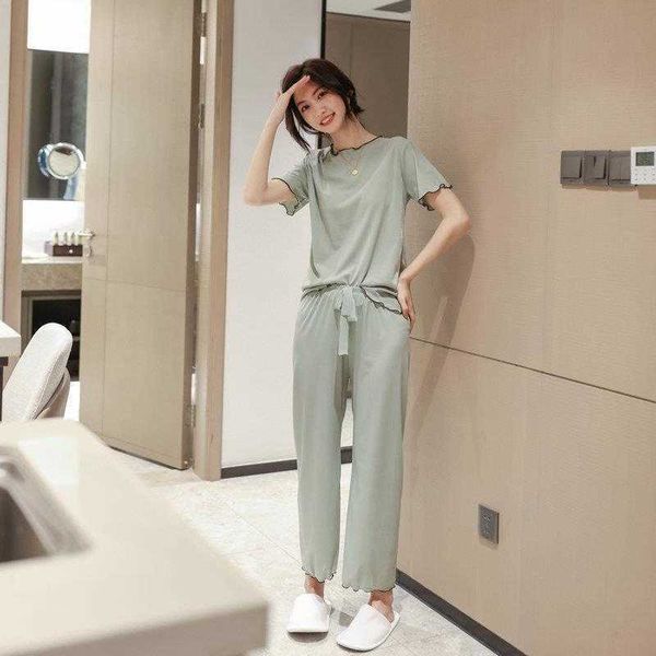 

ice silk short sleeve pajamas womens summer thin loose ruffled home wear large